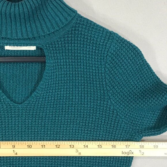 Hollister Sweater Women's Small Green Pullover Turtleneck Waffle Knit Keyhole - Picture 9 of 12